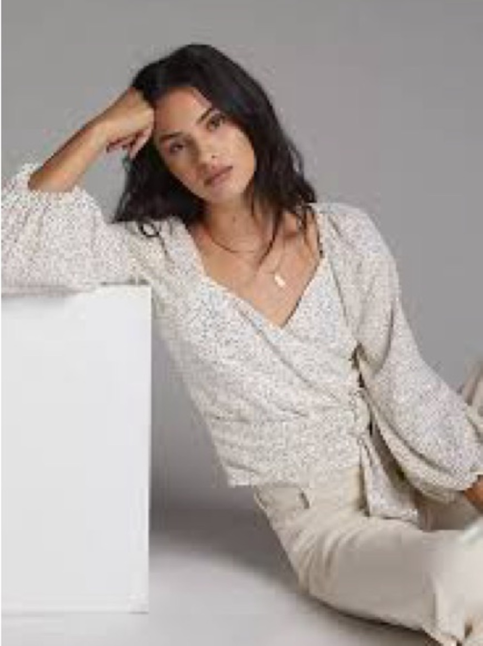 Anthropologie Cream Floral Wrap Blouse